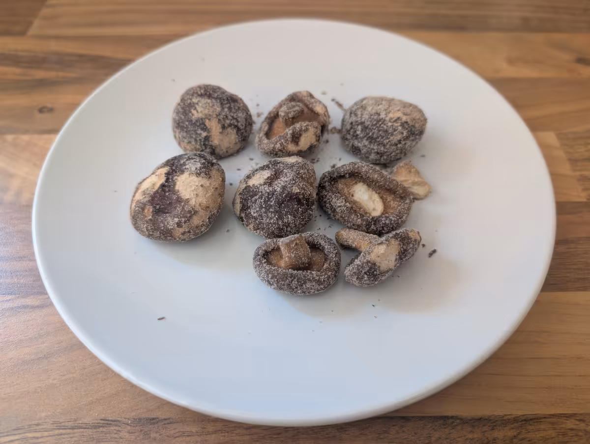 "DJ&A shiitake mushroom crisps on a plate